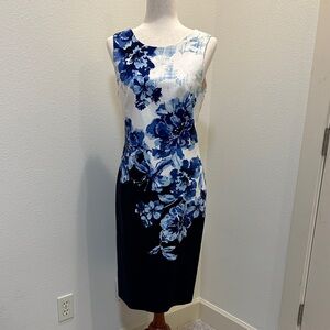 Anthropologie Mauve Floral Blue and White Dress
